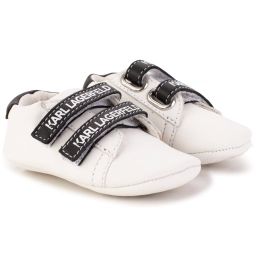 Chaussons scratchés en cuir Garçon Blanc