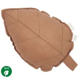 Coussin feuille Lin français noisette
