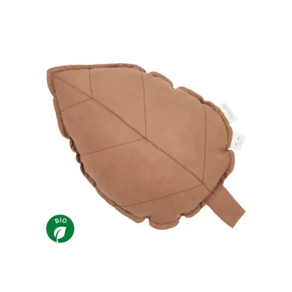 Coussin feuille Lin français noisette