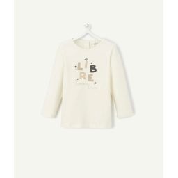 T-shirt bébé fille en fibres recyclées écru avec messages –  – Soldes