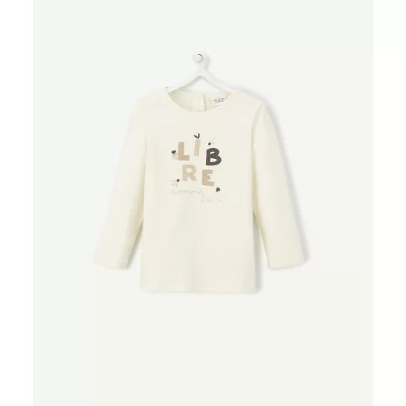 T-shirt bébé fille en fibres recyclées écru avec messages –  – Soldes