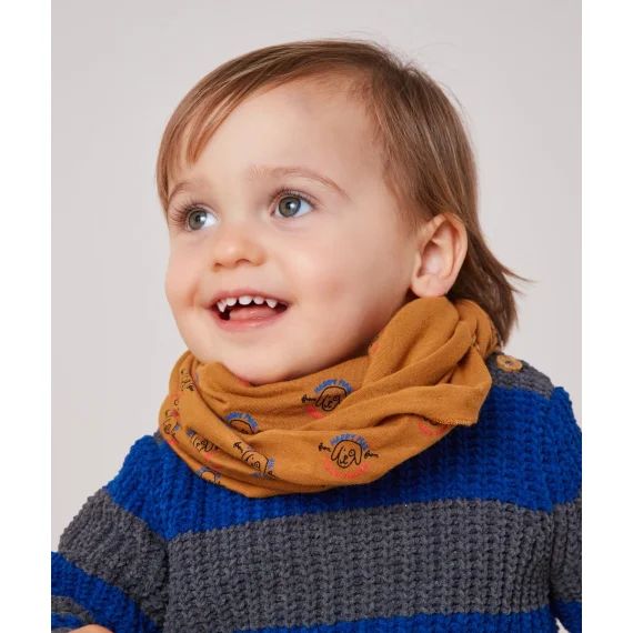 Snood bébé garçon en coton bio marron imprimé avec chiens et messages