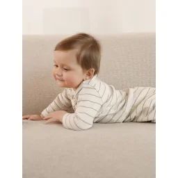 Ensemble naissance rayé gilet et pantalon écru