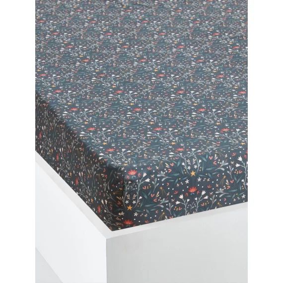 Drap-housse enfant avec coton recyclé BROCÉLIANDE vert imprimé