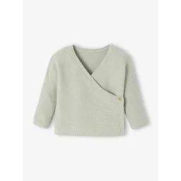Cardigan brassière bébé en laine et coton vert d&rsquo;eau