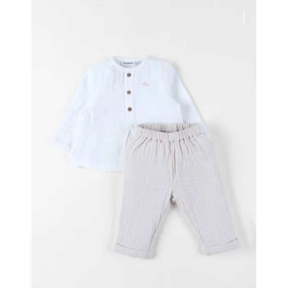 Set Chemise Et Pantalon Mousseline De Coton Blanc