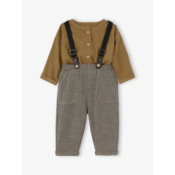 Ensemble chemise + pantalon à bretelles bébé garçon olive