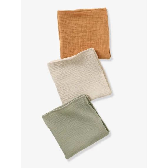Lot de 3 langes unis en gaze de coton Bio* multicolore
