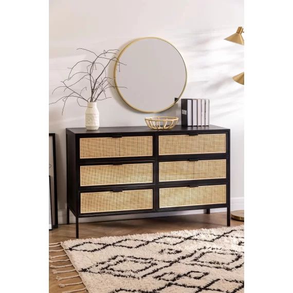 Commode en rotin et bois Reyna