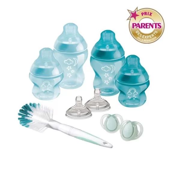 Tommee Tippee Biberon Kit Naissance Nouveau-Né Closer to Nature, Tétine Imitant le Sein Maternel,  Valve Anti-Colique, Bleu bleu