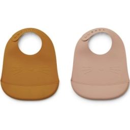 Lot de 2 bavoirs à poche Tilda Cat mustard dark rose mix