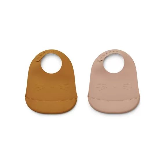 Lot de 2 bavoirs à poche Tilda Cat mustard dark rose mix