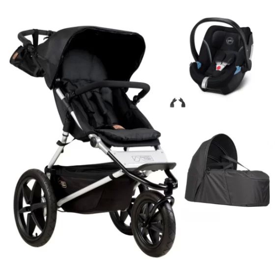 Poussette Mountain Buggy Terrain – Onyx + Cocoon V2 + Coque Auto Cybex Aton 5 – Deep Black