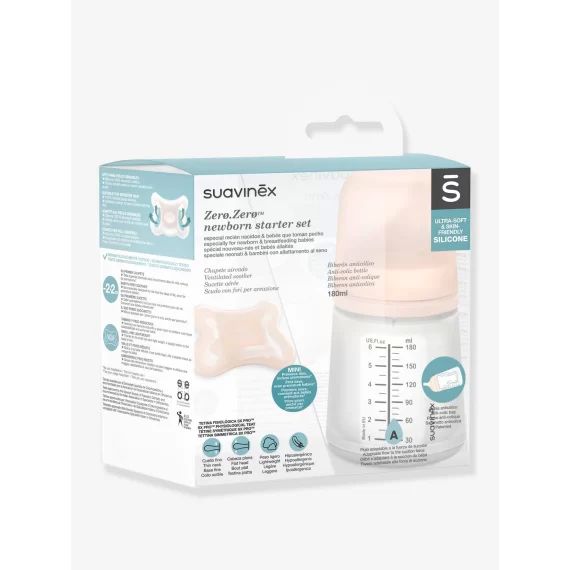 Set biberon Zero.Zero + sucette SUAVINEX rose nude