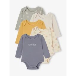 Lot 5 bodies manches longues bébé ouverture US en coton bio bleu