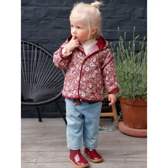 Veste matelassée bébé avec capuche bordeaux imprimé