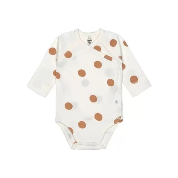 Body manches longues en coton bio Big Dots blanc cassé (0-2 mois)