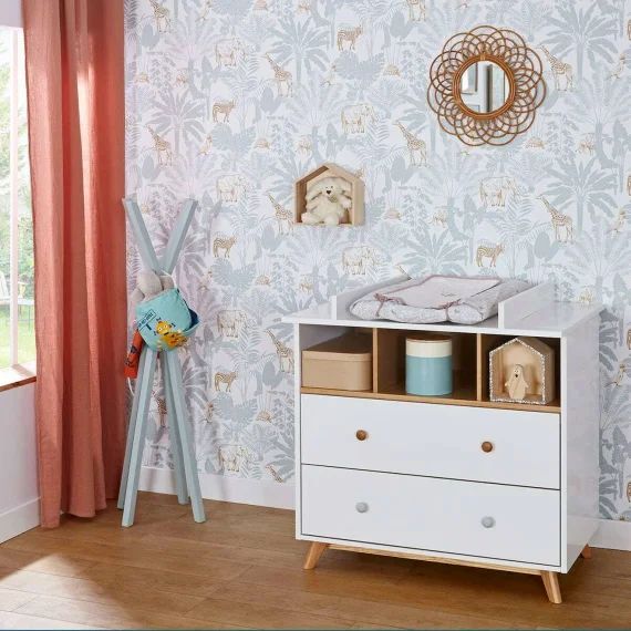 Commode 2 Tiroirs Bébé Kombu Blanc Et Bois