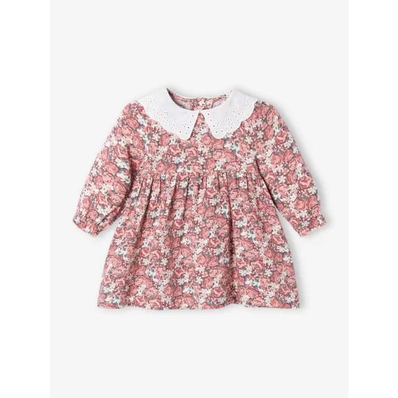 Robe romantique bébé col en broderie anglaise rose imprimé
