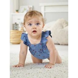 Combishort en denim léger bébé double stone