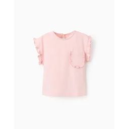T-shirt En Coton Avec Volants Et Poche Rose