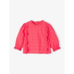 Blouse en broderie anglaise Bébé à volants rose bonbon