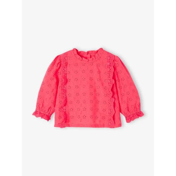 Blouse en broderie anglaise Bébé à volants rose bonbon
