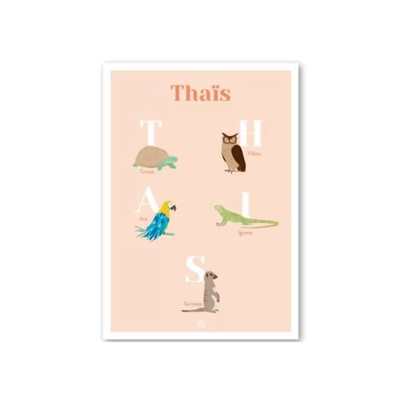 Affiche A3 abécédaire animaux corail (personnalisable)