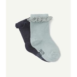 Lot de 2 paires de chaussettes hautes bébé fille en coton –  – Soldes