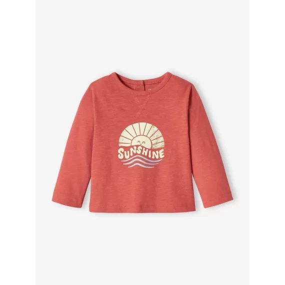 T-shirt manches longues bébé en jersey flammé tomette