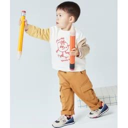 Pantalon relax bébé garçon en coton bio marron et poches cargo –  – Soldes