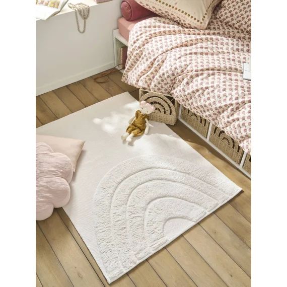 Tapis rectangle relief Arc-en-ciel écru