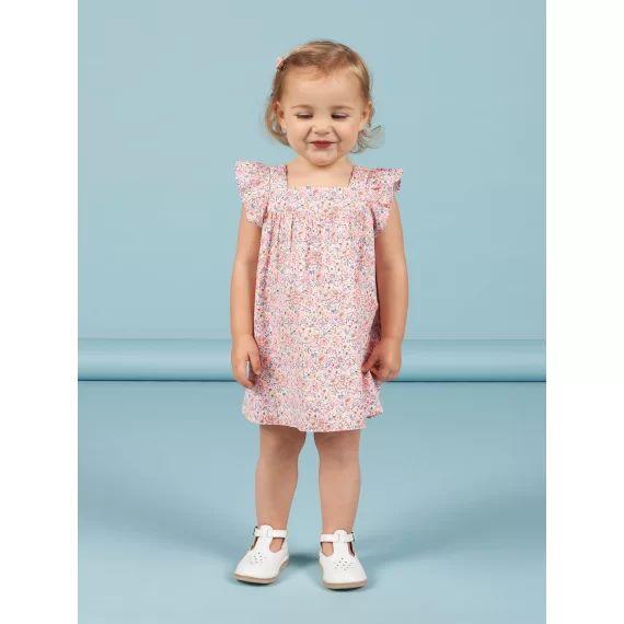 Robe En Voile De Coton Imprimé Fleuri Bébé Fille – Ecru