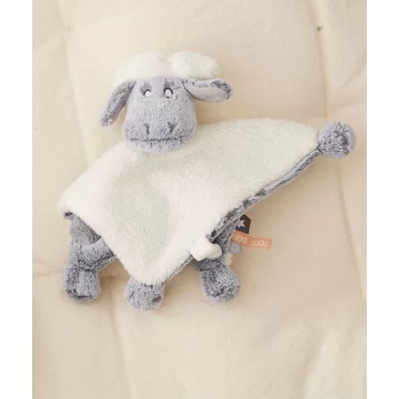 Doudou plat mouton gris et blanc tout doux pour bébé –  – Soldes