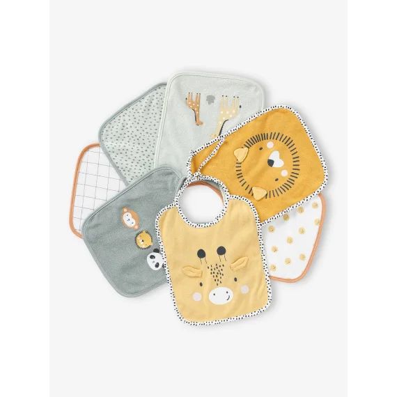 Lot de 7 bavoirs bébé VERTBAUDET vert d&rsquo;eau