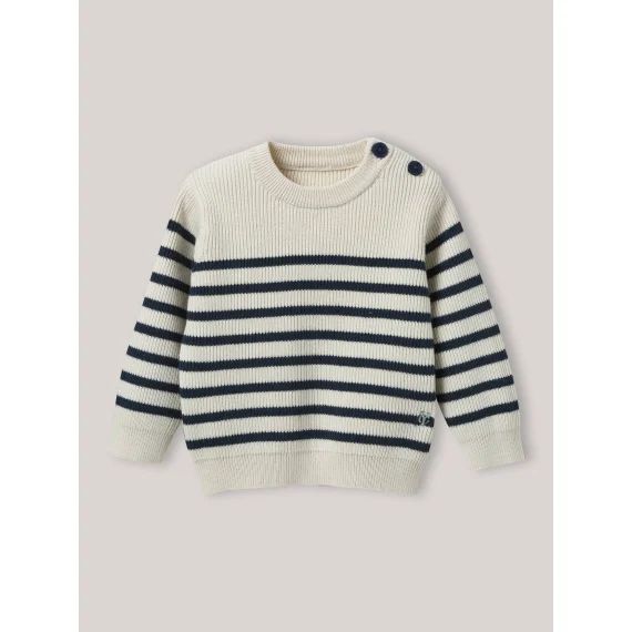 Pull Marin En Coton Biologique Rayure Marine/ecru