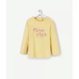 T-shirt bébé fille en coton bio jaune avec message rose –  – Soldes