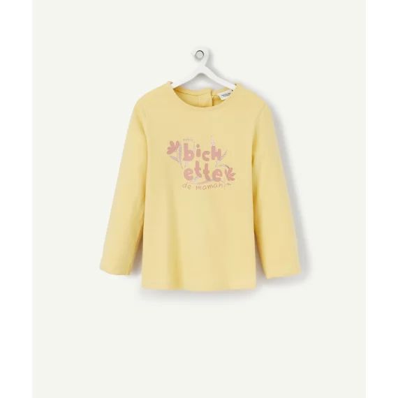 T-shirt bébé fille en coton bio jaune avec message rose –  – Soldes