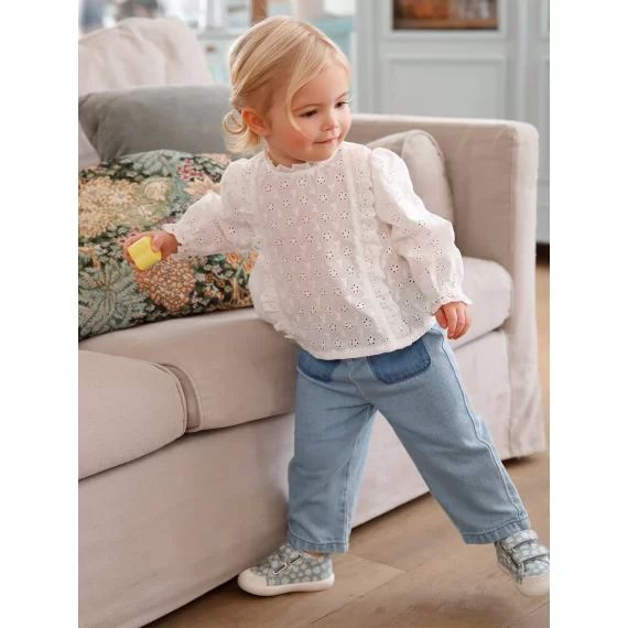 Jean large en denim bébé ceinture en tissu denim bleached