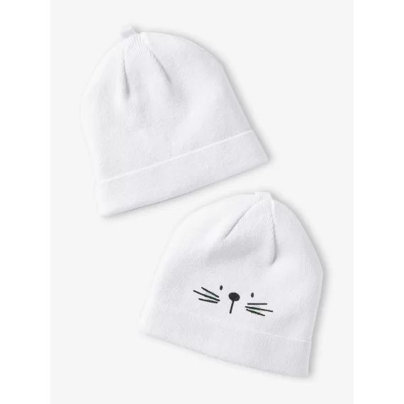 Lot de 2 bonnets bébé en coton blanc