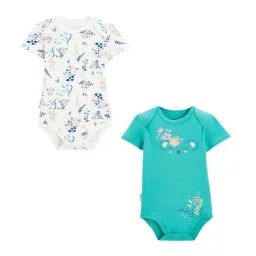 Lot De 2 Bodies Bébé Manches Courtes Paradise Flowers Bleu