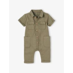 Combinaison longue bébé en tissu flammé kaki