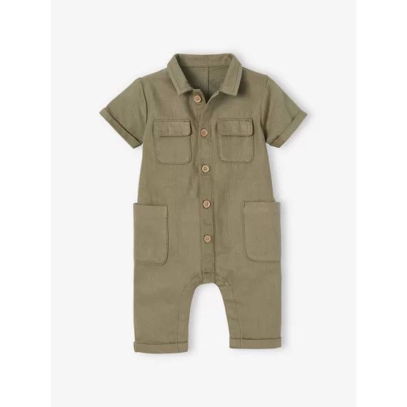 Combinaison longue bébé en tissu flammé kaki