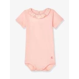 Body manches courtes bébé à collerette en coton PETIT BATEAU rose pale