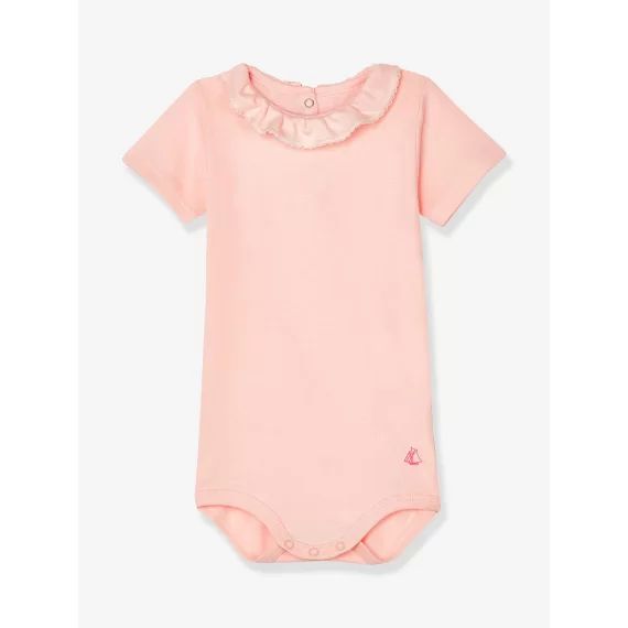 Body manches courtes bébé à collerette en coton PETIT BATEAU rose pale