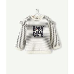 Sweat bébé fille en fibres recyclées rayé bleu et blanc –  – Soldes
