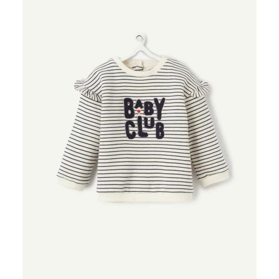 Sweat bébé fille en fibres recyclées rayé bleu et blanc –  – Soldes