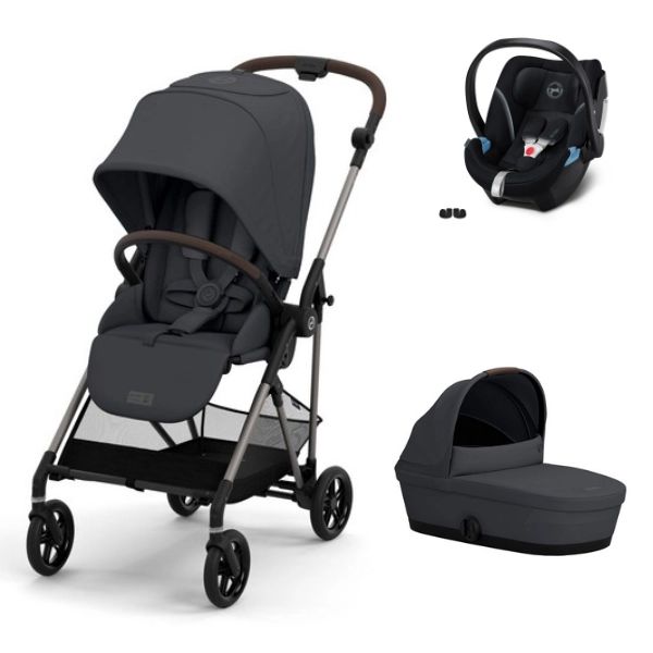 Poussette Cybex Melio 3 Châssis Bronze + Nacelle – Monument Grey + Coque Auto Aton 5 – Deep Black