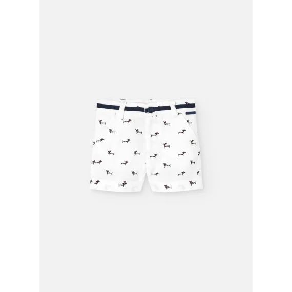 Bermuda En Coton Avec Imprimé Fantaisie Blanc