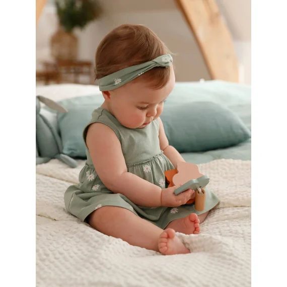Robe et bandeau assorti bébé fille tilleul imprimé
